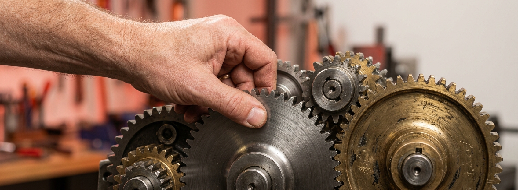 Hand manually turning interlocking metal gears